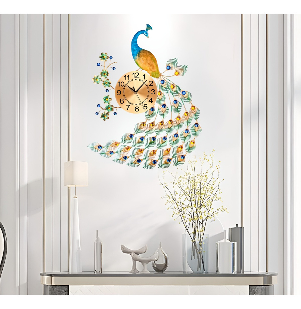 RELOJ DECORATIVO PARED PAVO REAL ELEGANTE JHN - 5
