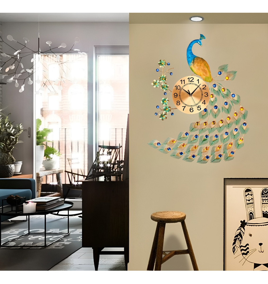 RELOJ DECORATIVO PARED PAVO REAL ELEGANTE JHN - 6