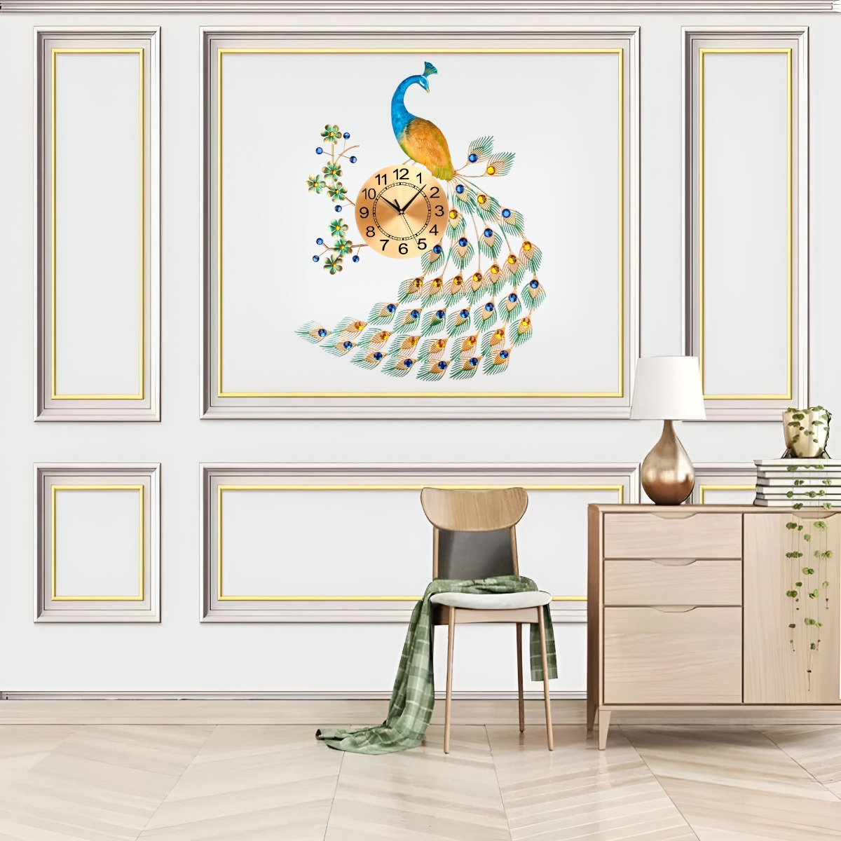RELOJ DECORATIVO PARED PAVO REAL ELEGANTE JHN - 8