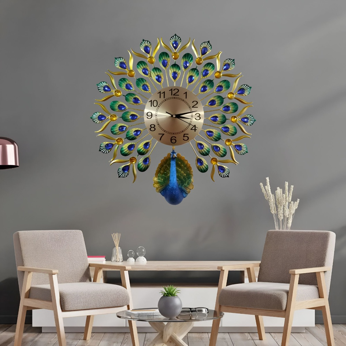 RELOJ PARED PAVO REAL DECORATIVO HERMOSO CLÁSICO JHN - 7