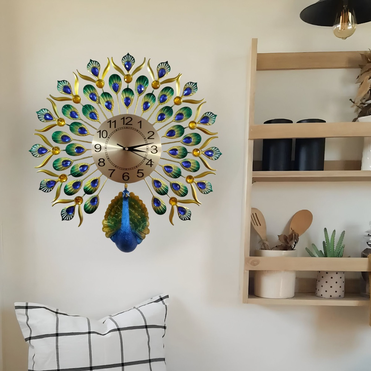 RELOJ PARED PAVO REAL DECORATIVO HERMOSO CLÁSICO JHN - 9