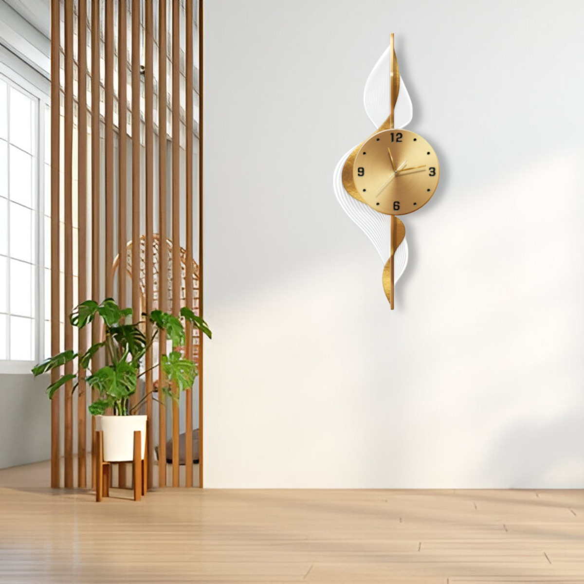 RELOJ PARED HOJAS DORADAS DECORATIVO HOGAR MODERNO JHN - 3
