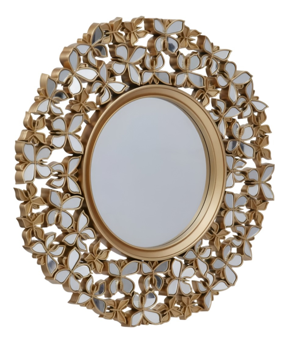 ESPEJO DECORATIVO MARCO DORADO MARIPOSAS REDONDO 60CM JHN - 3