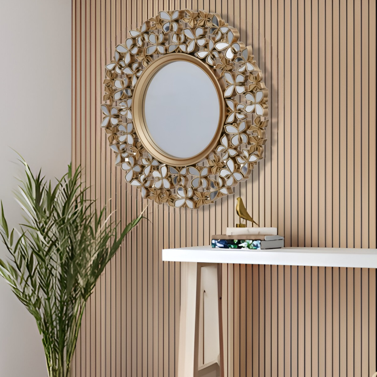ESPEJO DECORATIVO MARCO DORADO MARIPOSAS REDONDO 60CM JHN - 8