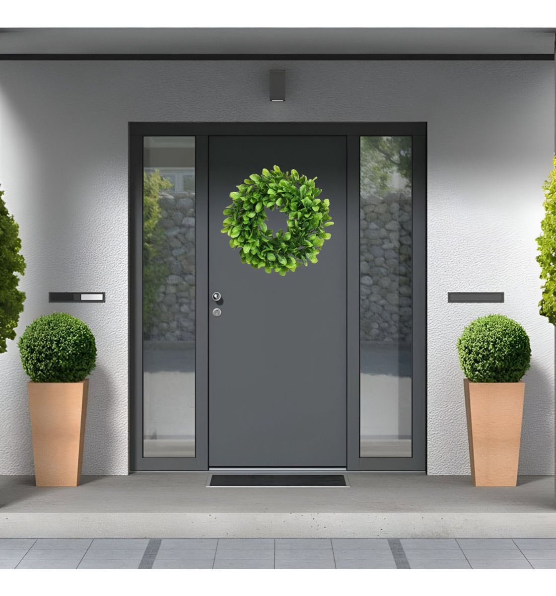 SET DE 2 CORONA ARTIFICIAL PUERTA DECORATIVA EUCALIPTO JHN - 10