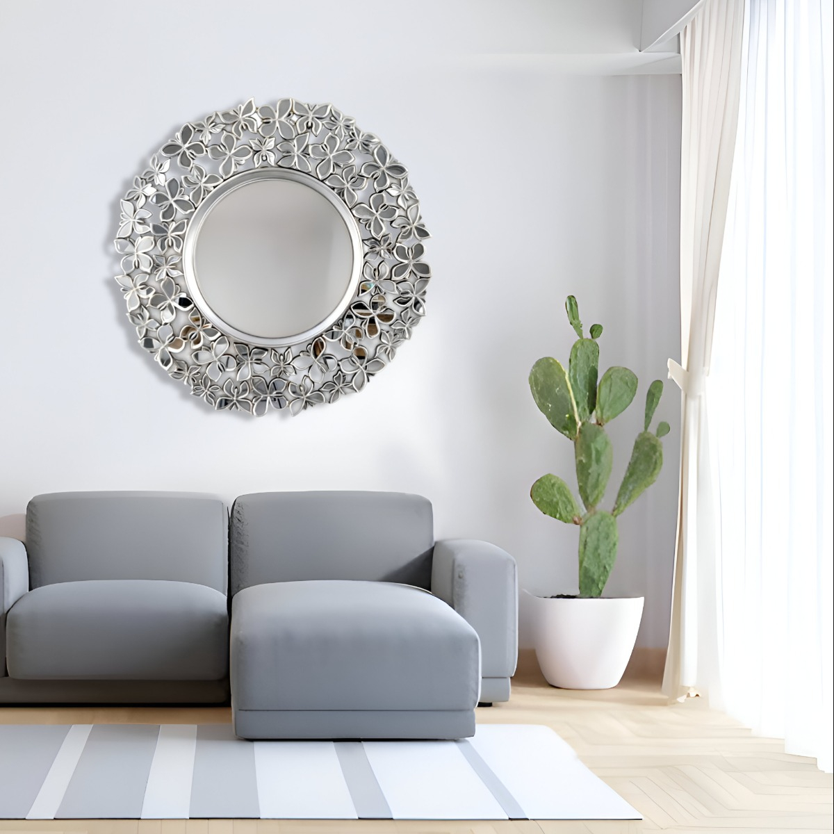 ESPEJO DECORATIVO MARCO PLATEADO MARIPOSAS REDONDO 60CM JHN - 2