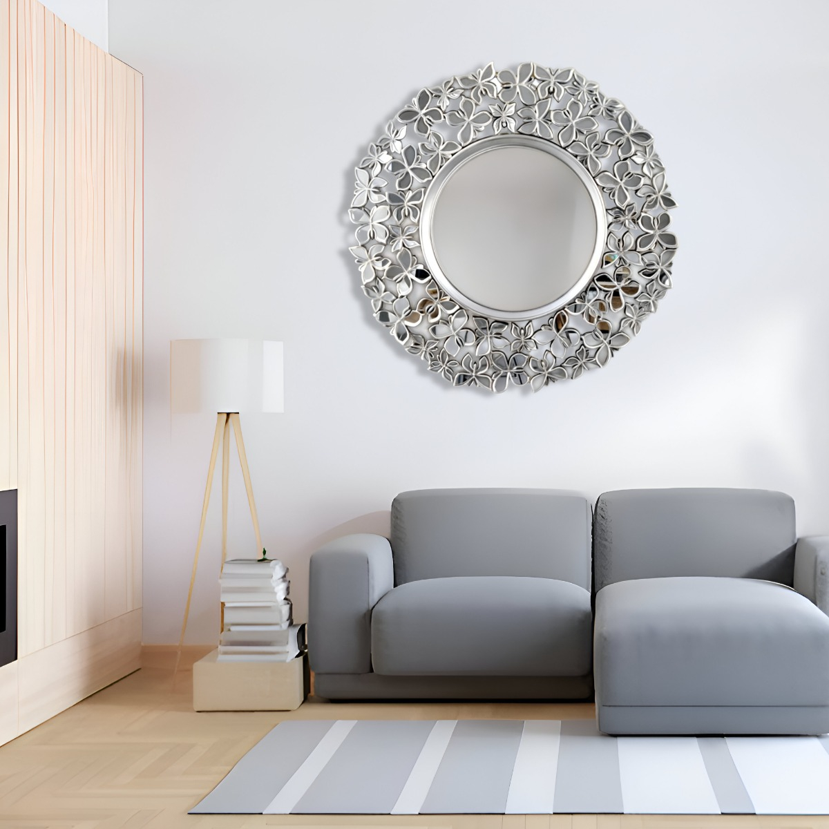 ESPEJO DECORATIVO MARCO PLATEADO MARIPOSAS REDONDO 60CM JHN - 10