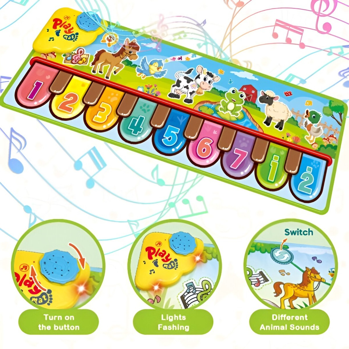 TAPETE MULTICOLOR PIANO JUGUETE APRENDIZAJE MUSICAL MANTA TÁCTIL JHN - 5