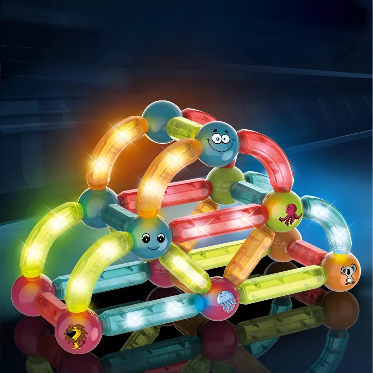 BLOQUES CONSTRUCCIÓN MULTICOLOR MAGNÉTICOS LIGERO JUEGOS LUCES JHN - 2
