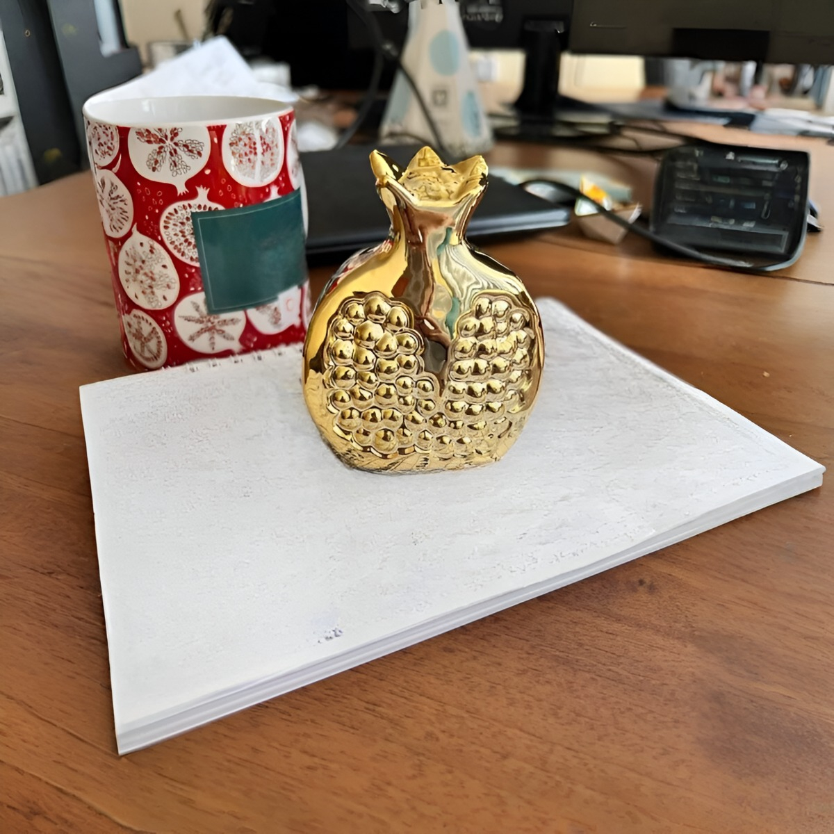 SET 3 ESCULTURA FIGURA FRUTA DECORACIÓN MESA DORADO JHN - 6