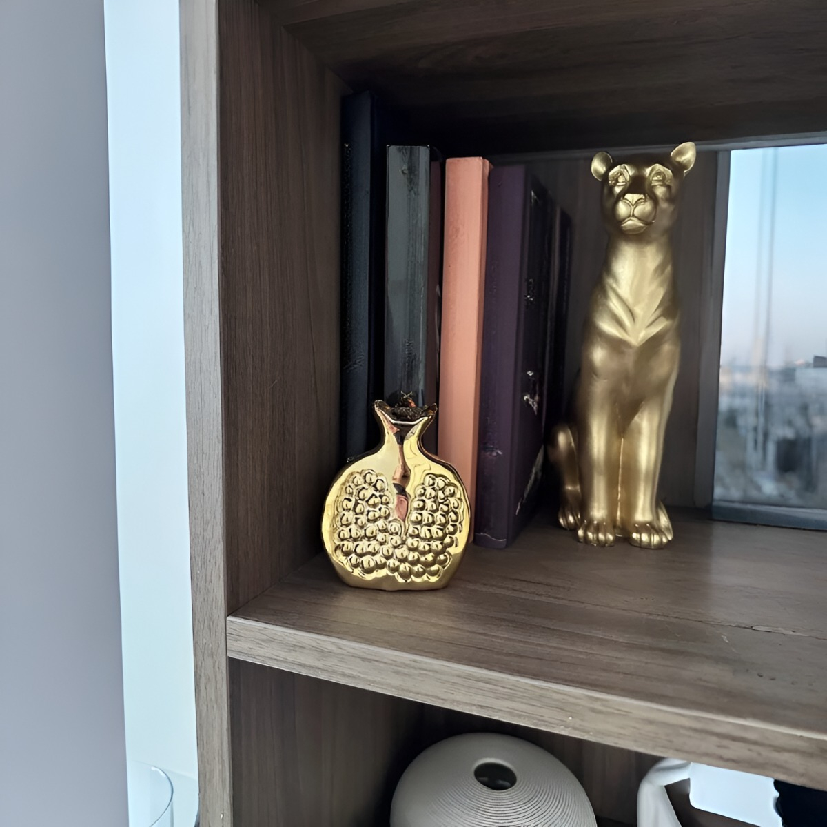 SET 3 ESCULTURA FIGURA FRUTA DECORACIÓN MESA DORADO JHN - 7
