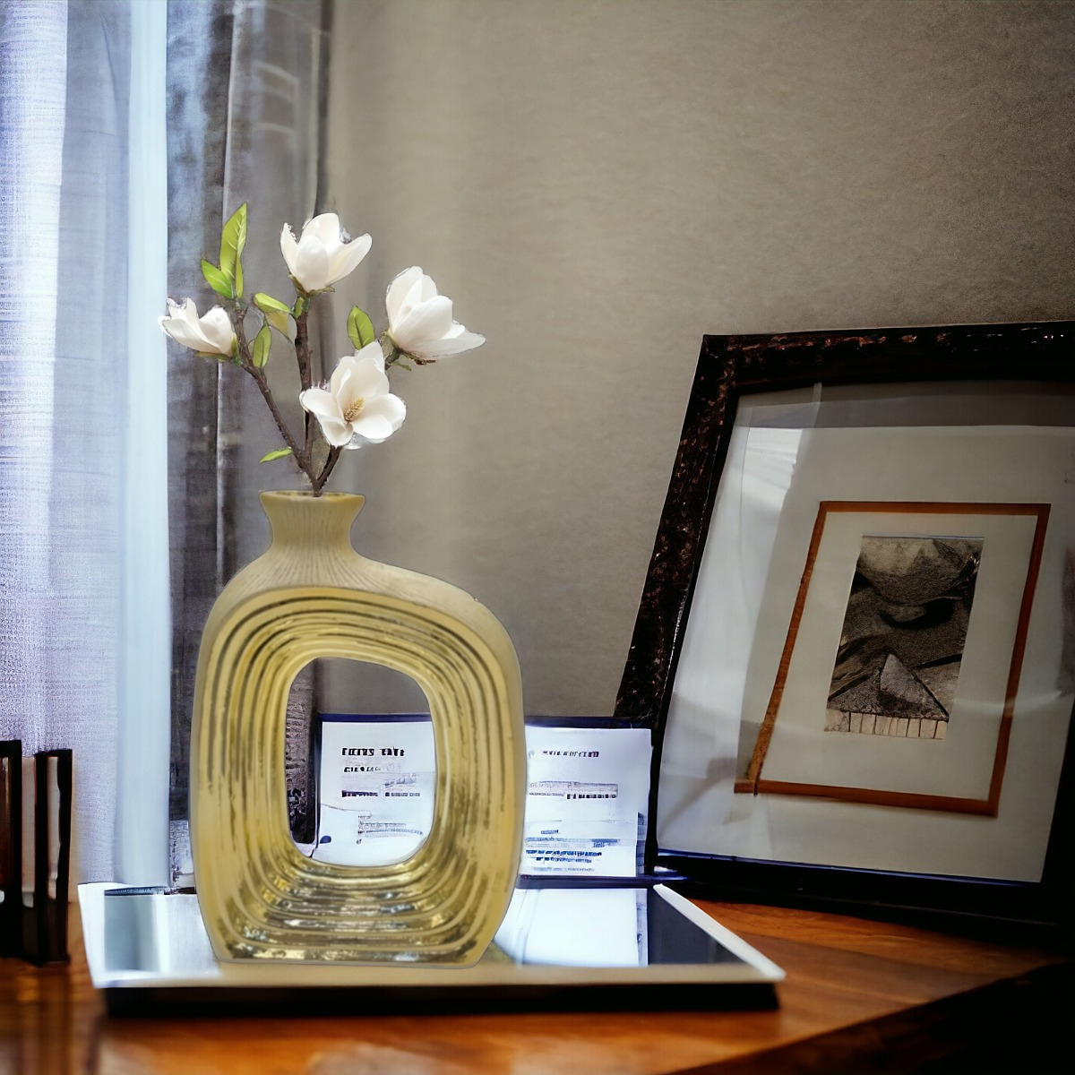 FLORERO ARTE DORADO HUECO DECORACIÓN HOGAR ARREGLO JHN - 3
