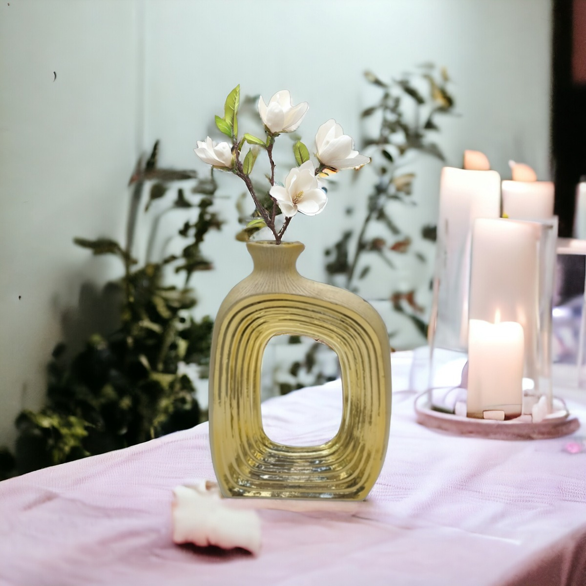 FLORERO ARTE DORADO HUECO DECORACIÓN HOGAR ARREGLO JHN - 4
