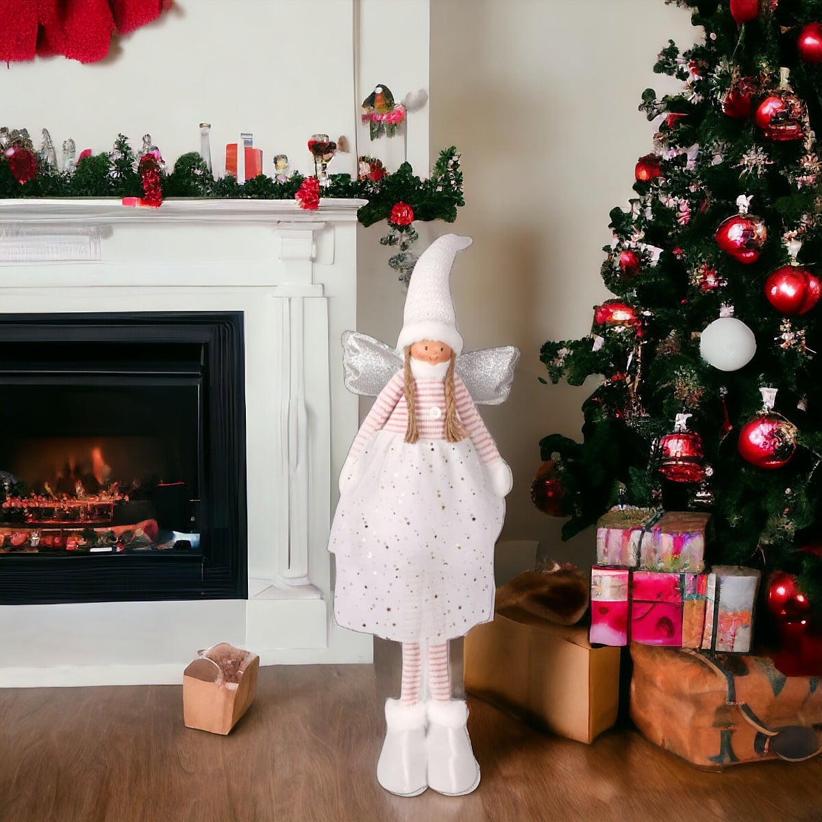 DECORACIÓN ÁNGEL NAVIDAD DE PIE 79 CM TRENZADO ESTRELLA JHN - 2