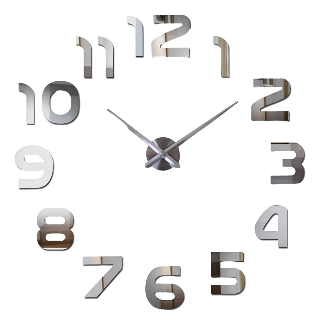 RELOJ PARA PARED 3D GRANDE PLATEADO GRAN DISEÑO MODERNO JHN - 1