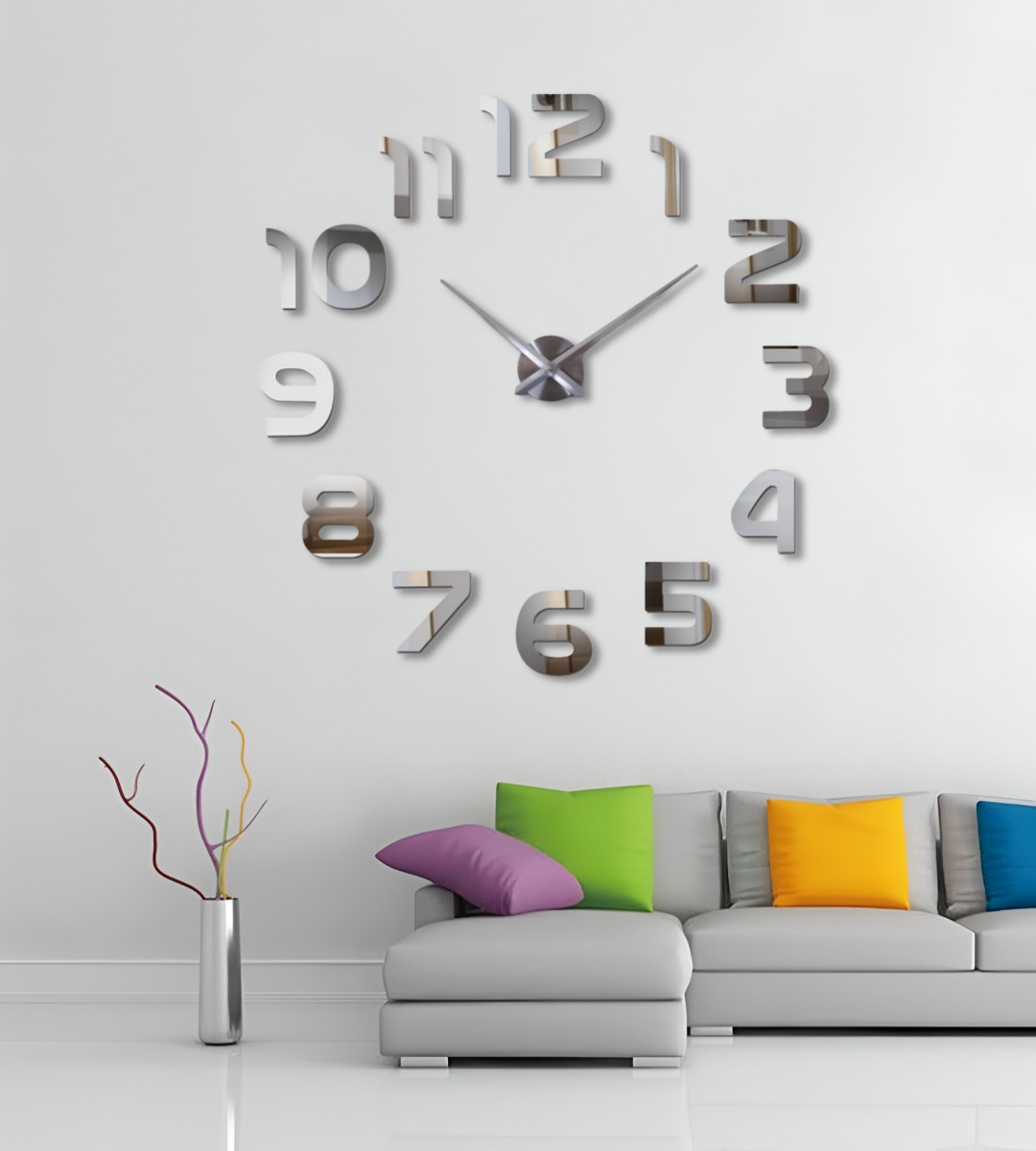 RELOJ PARA PARED 3D GRANDE PLATEADO GRAN DISEÑO MODERNO JHN - 3