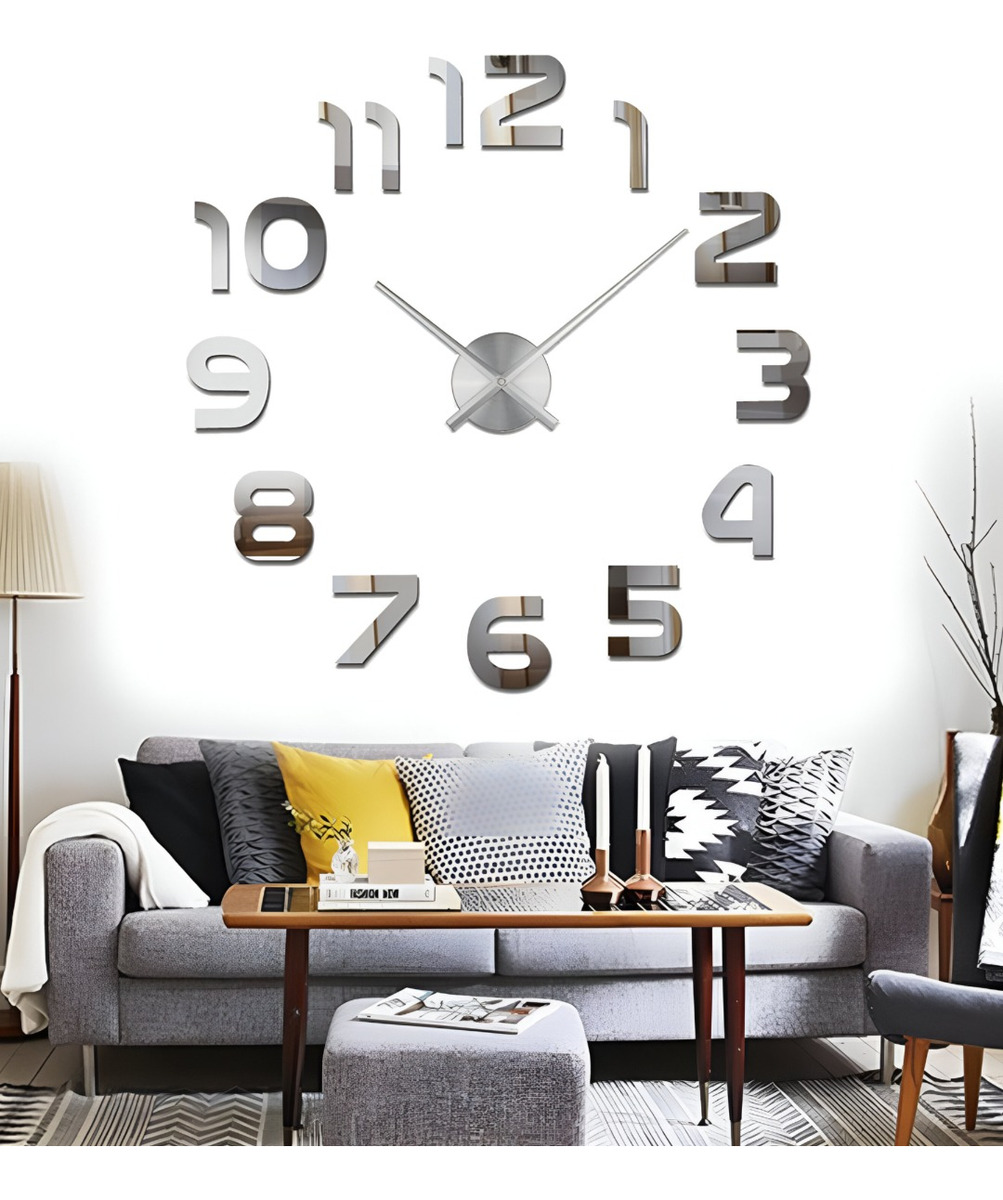 RELOJ PARA PARED 3D GRANDE PLATEADO GRAN DISEÑO MODERNO JHN - 5