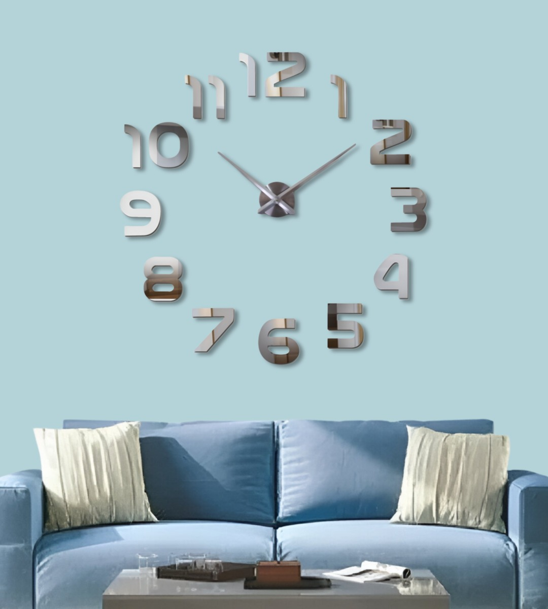 RELOJ PARA PARED 3D GRANDE PLATEADO GRAN DISEÑO MODERNO JHN - 8