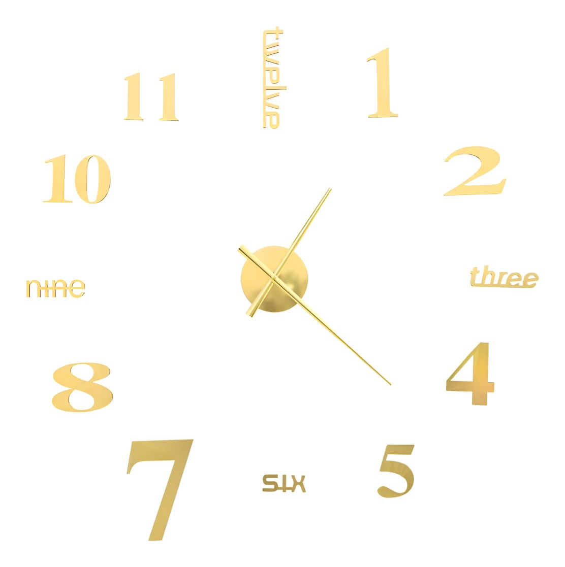 RELOJ PARED 3D GRANDE DECORACIÓN DORADO SIN MARCO JHN - 1