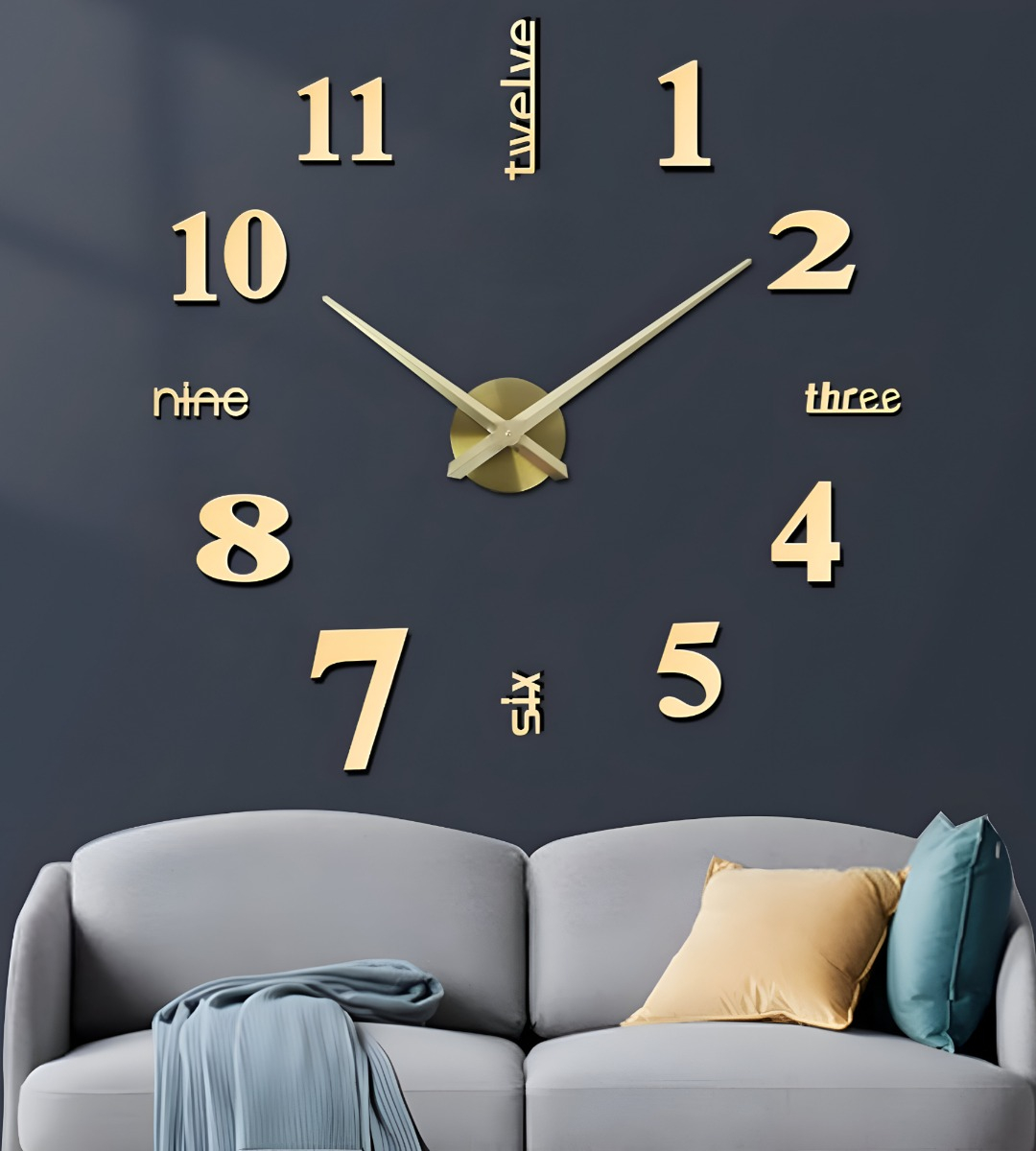 RELOJ PARED 3D GRANDE DECORACIÓN DORADO SIN MARCO JHN - 2