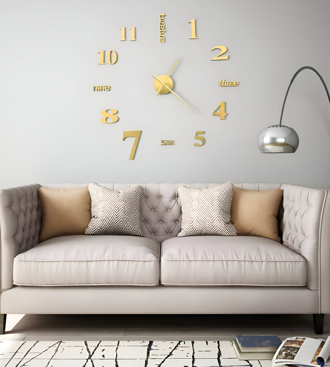 RELOJ PARED 3D GRANDE DECORACIÓN DORADO SIN MARCO JHN - 4