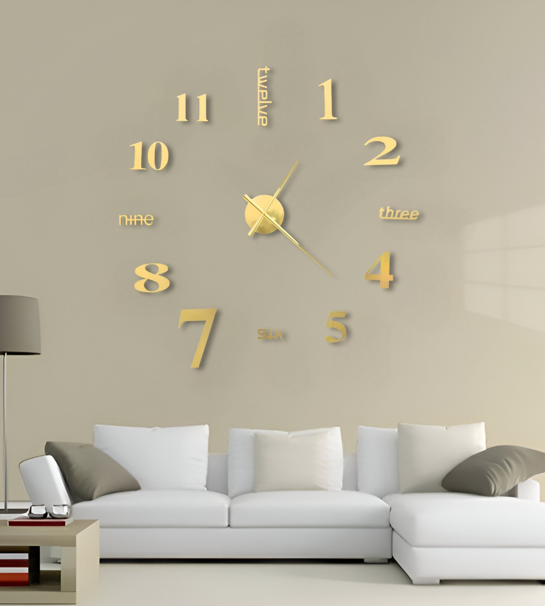 RELOJ PARED 3D GRANDE DECORACIÓN DORADO SIN MARCO JHN - 8