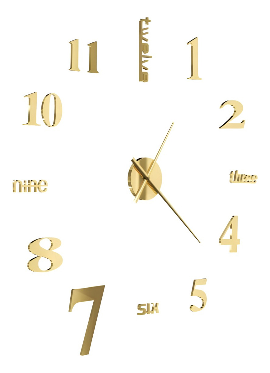 RELOJ PARED 3D GRANDE DECORACIÓN DORADO SIN MARCO JHN - 9