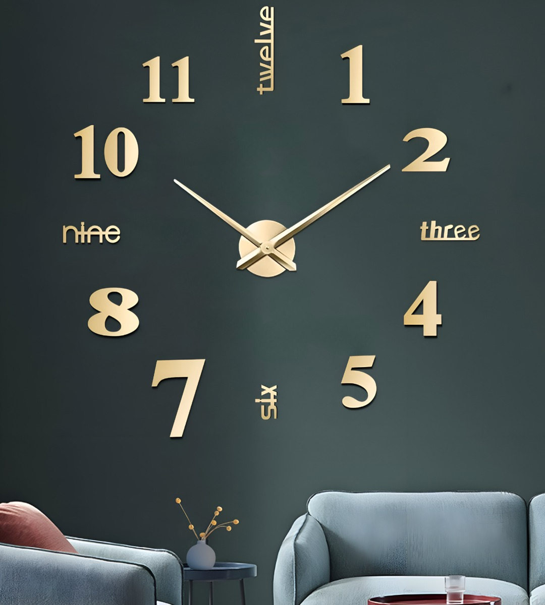 RELOJ PARED 3D GRANDE DECORACIÓN DORADO SIN MARCO JHN - 10