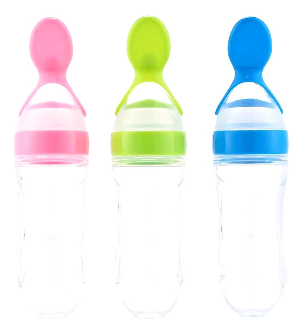 SET 4 MAMADERAS CUCHARA ALIMENTACION BEBE LAU MULTICOLOR SILICONA - 1