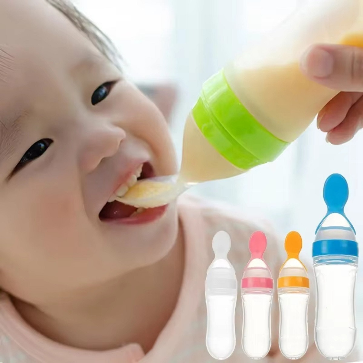 SET 4 MAMADERAS CUCHARA ALIMENTACION BEBE LAU MULTICOLOR SILICONA - 2