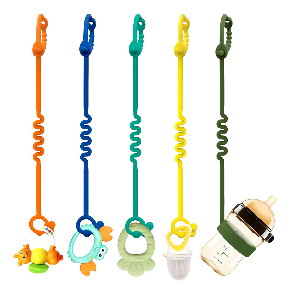 SET 5 PORTACHUPETES MULTICOLOR MAMADERAS SILICONA JUGUETE BEBES LAU - 3