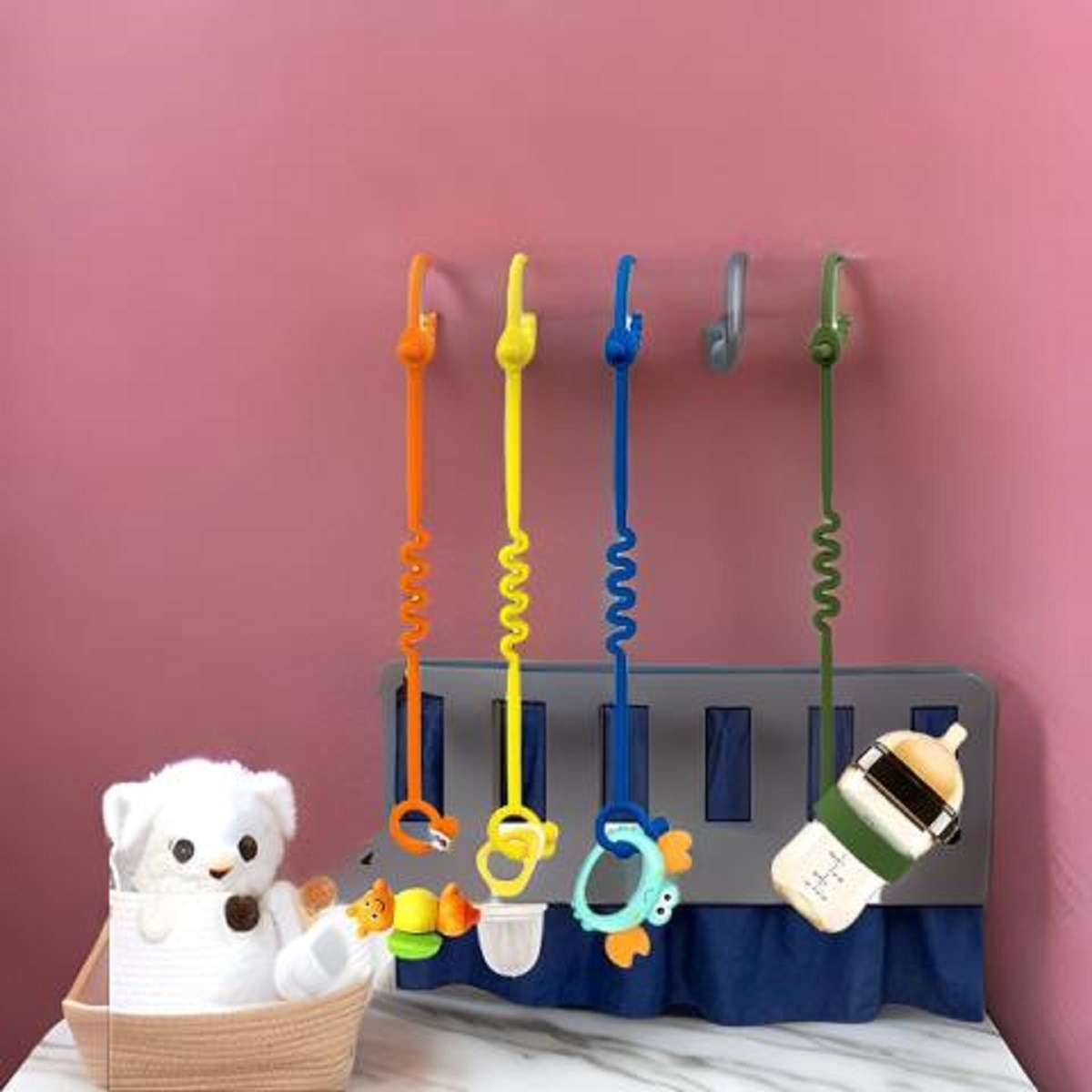 SET 5 PORTACHUPETES MULTICOLOR MAMADERAS SILICONA JUGUETE BEBES LAU - 10