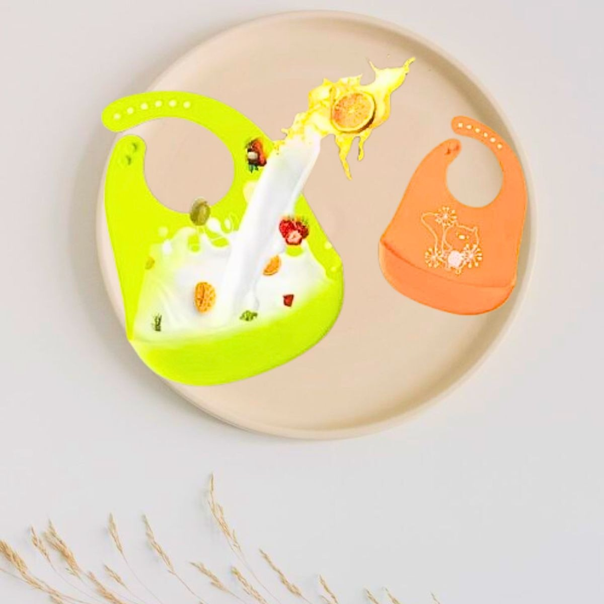 SET 4 BABEROS IMPERMEABLES SILICONA ANTIDERRAME BEBES LAU - 3