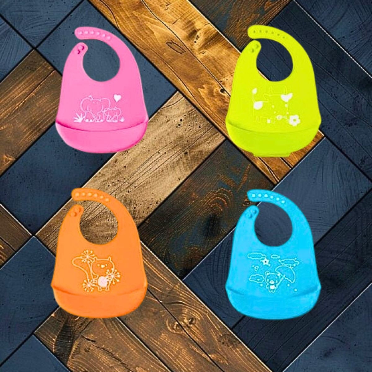 SET 4 BABEROS IMPERMEABLES SILICONA ANTIDERRAME BEBES LAU - 6