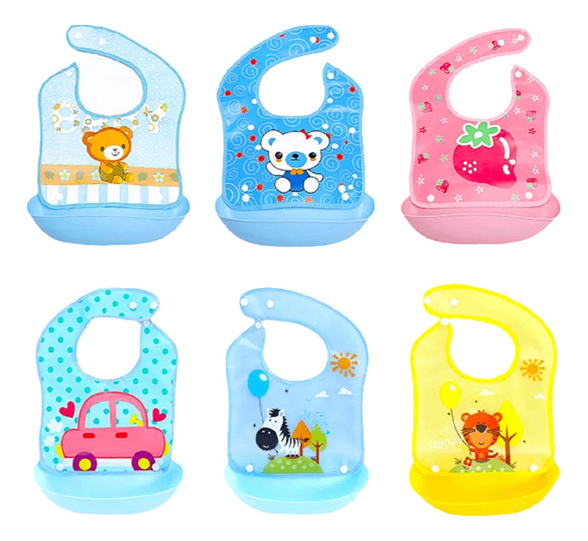 SET 6 BABEROS SILICONA CON BANDEJA RECOLECTORA BEBES LAU - 1
