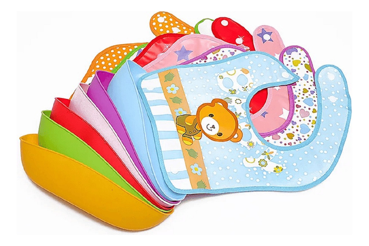 SET 6 BABEROS SILICONA CON BANDEJA RECOLECTORA BEBES LAU - 3