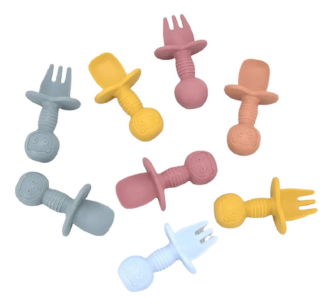 SET 3 CUBIERTO + CUCHARA SILICONA ENTRENAMIENTO BEBES LAU - 1