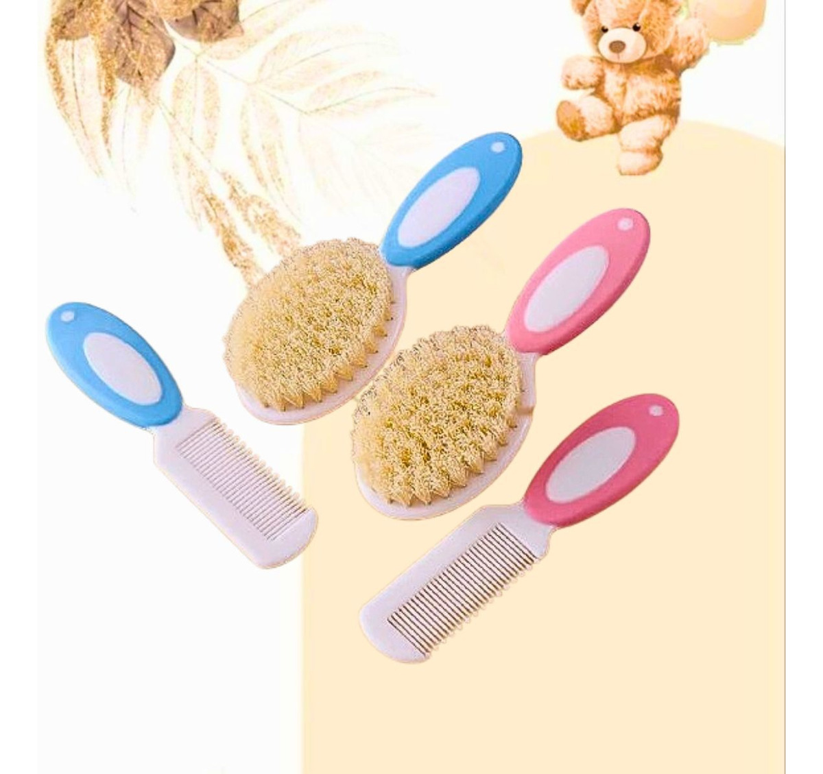 SET 5 KITS CEPILLO PEINE CERDAS SUAVE CABELLOS BEBES LAU - 9