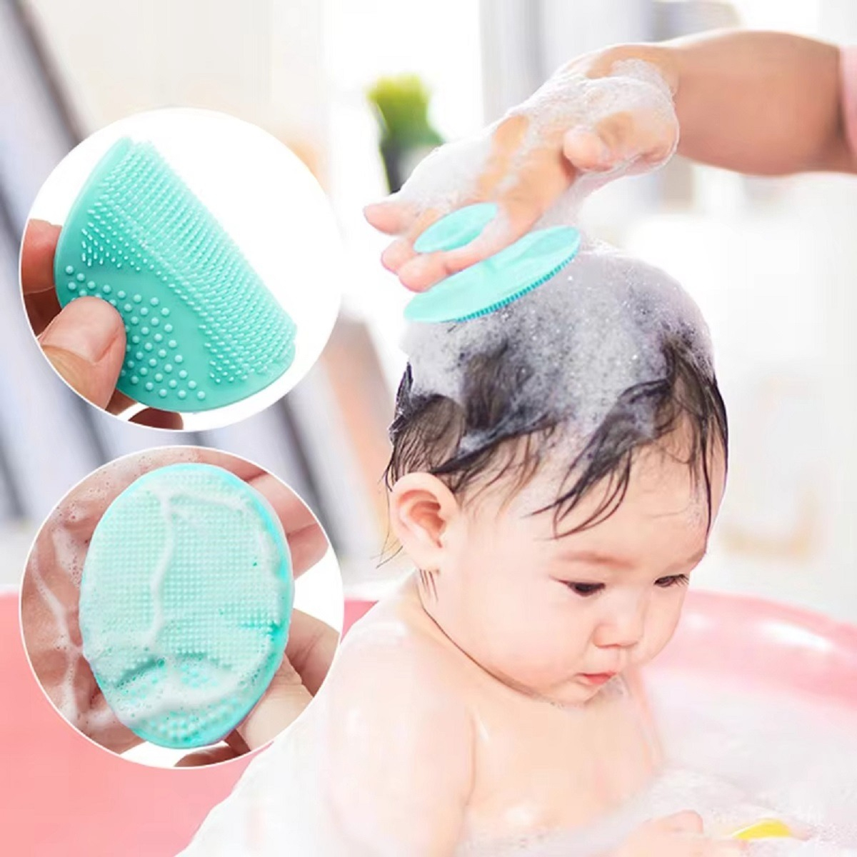 SET 4 CEPILLOS SILICONA CABEZA EXFOLIACION LIMPIEZA BEBE LAU - 6