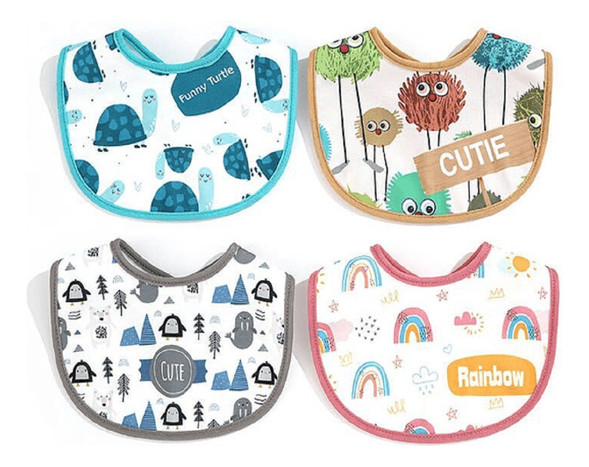 SET 6 BABEROS ESTAMPADOS IMPERMEABLE DIVERTIDO BEBE LAU - 1