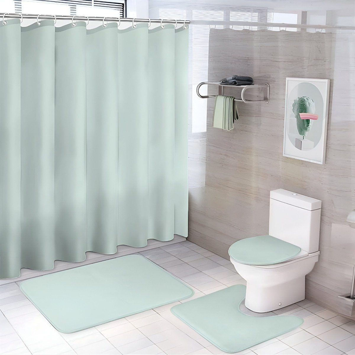 SET 3 ALFOMBRAS BAÑO MENTA DECORATIVA ANTIDESLIZANTE JHN - 4