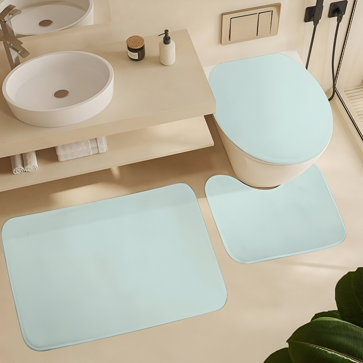 SET 3 ALFOMBRAS BAÑO MENTA DECORATIVA ANTIDESLIZANTE JHN - 8