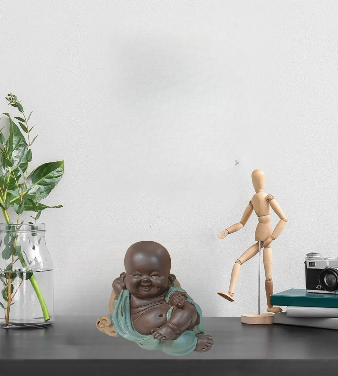 SET 2 ESTATUA BUDA SONRIENTE MONJE ADORNO DECORACIÓN JHN - 7