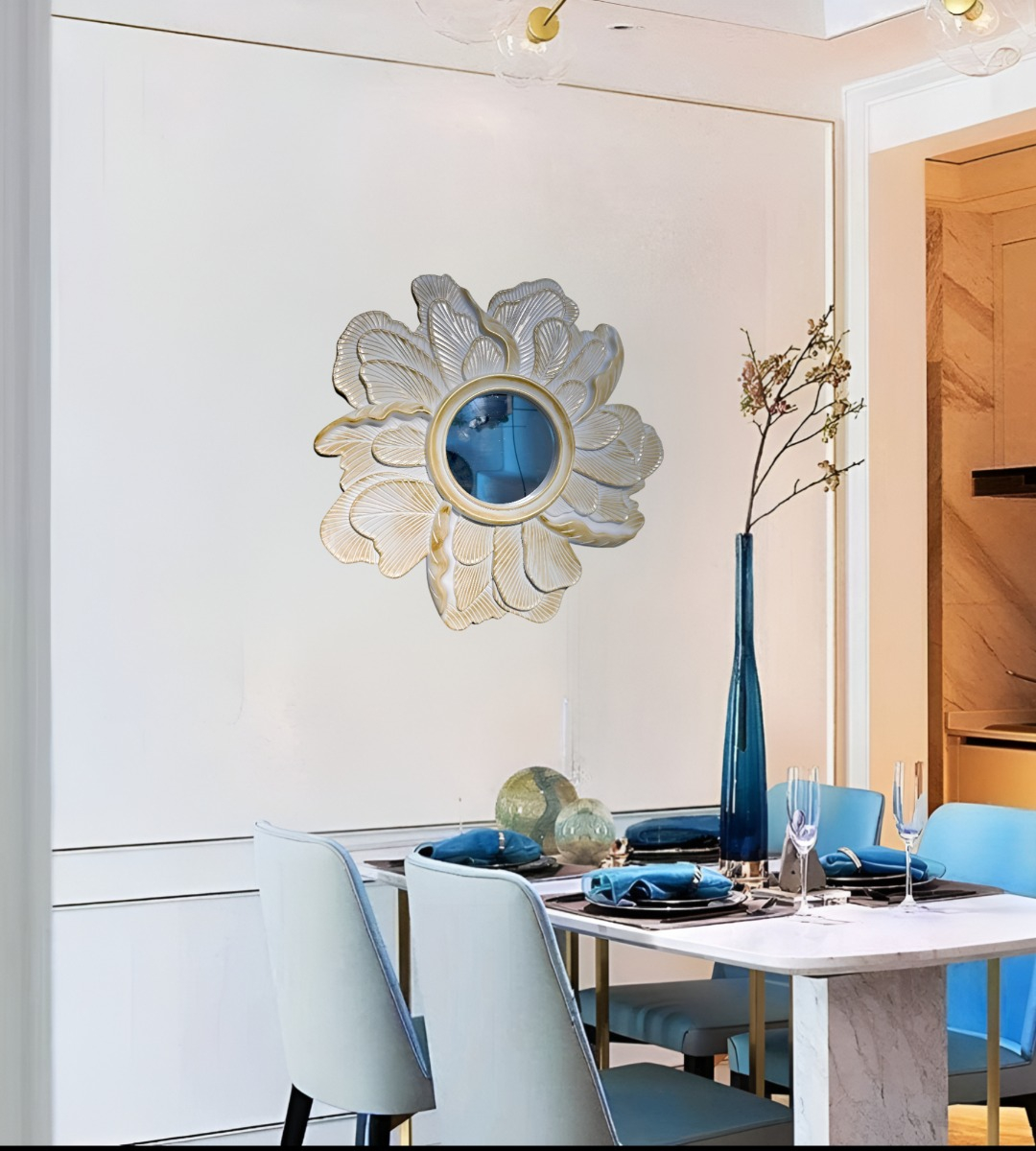 ESPEJO DECORATIVO PARED RESINA PÉTALOS ROSA JHN - 3