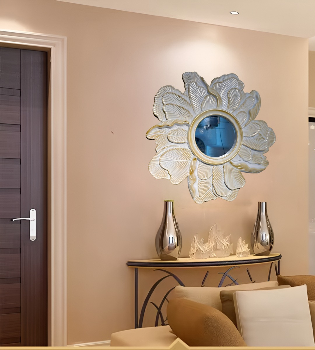 ESPEJO DECORATIVO PARED RESINA PÉTALOS ROSA JHN - 7