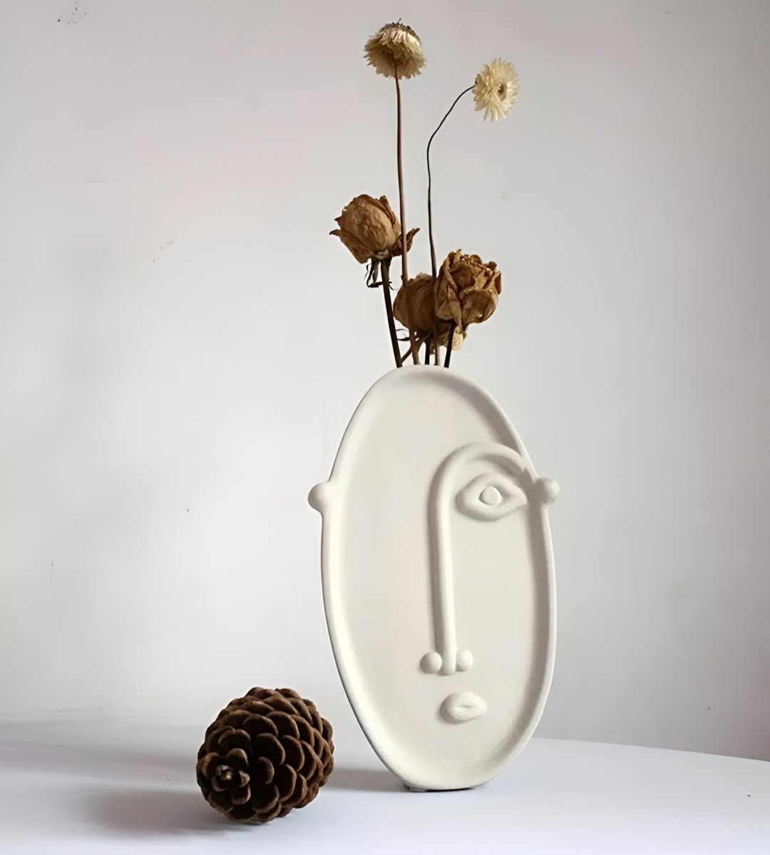 SET 2 JARRÓN CERÁMICA DECORACIÓN NÓRDICO FLORES BLANCO JHN - 3