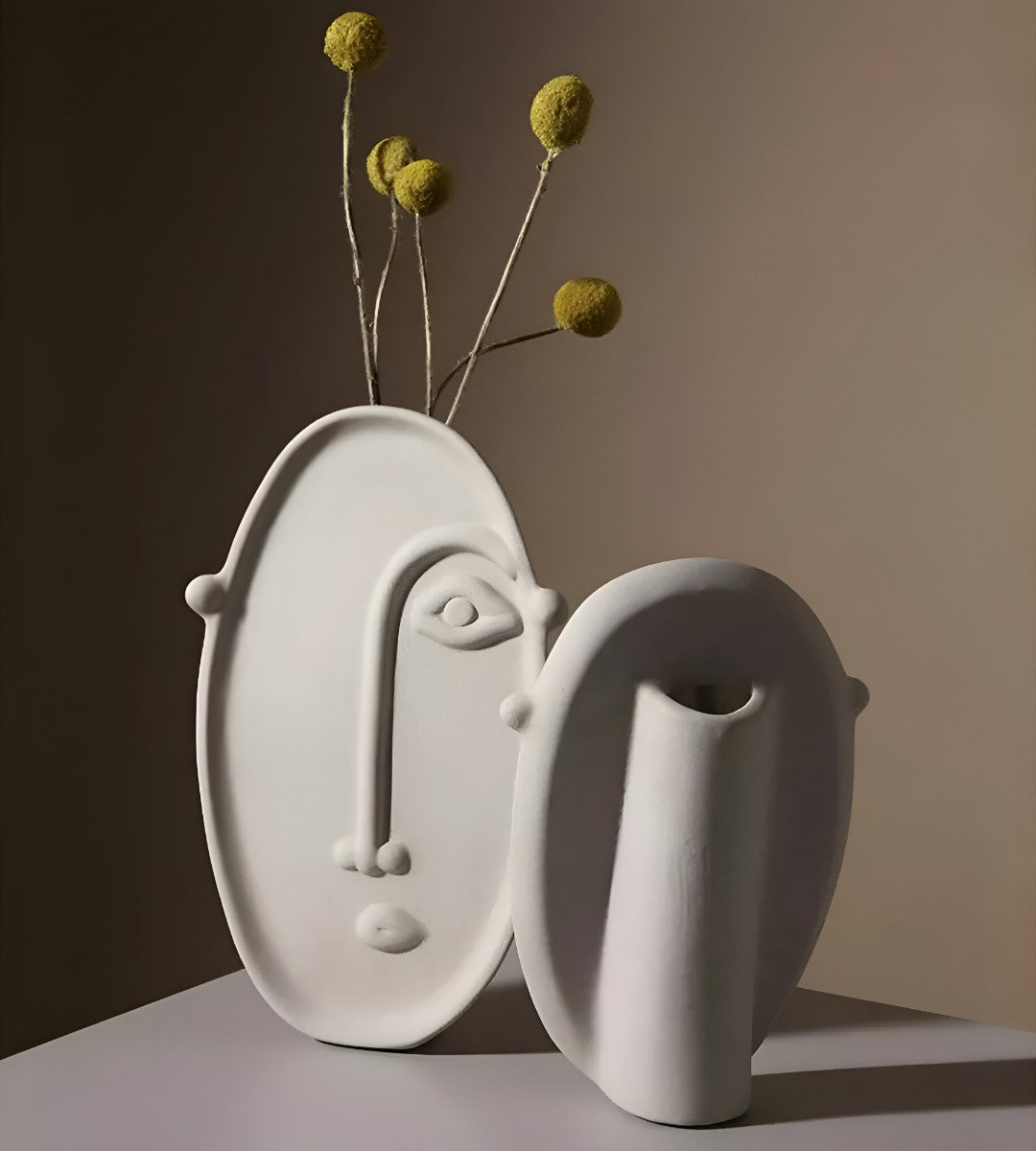 SET 2 JARRÓN CERÁMICA DECORACIÓN NÓRDICO FLORES BLANCO JHN - 4