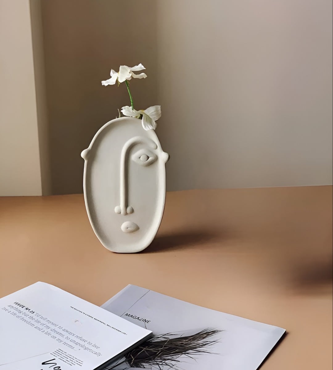 SET 2 JARRÓN CERÁMICA DECORACIÓN NÓRDICO FLORES BLANCO JHN - 8
