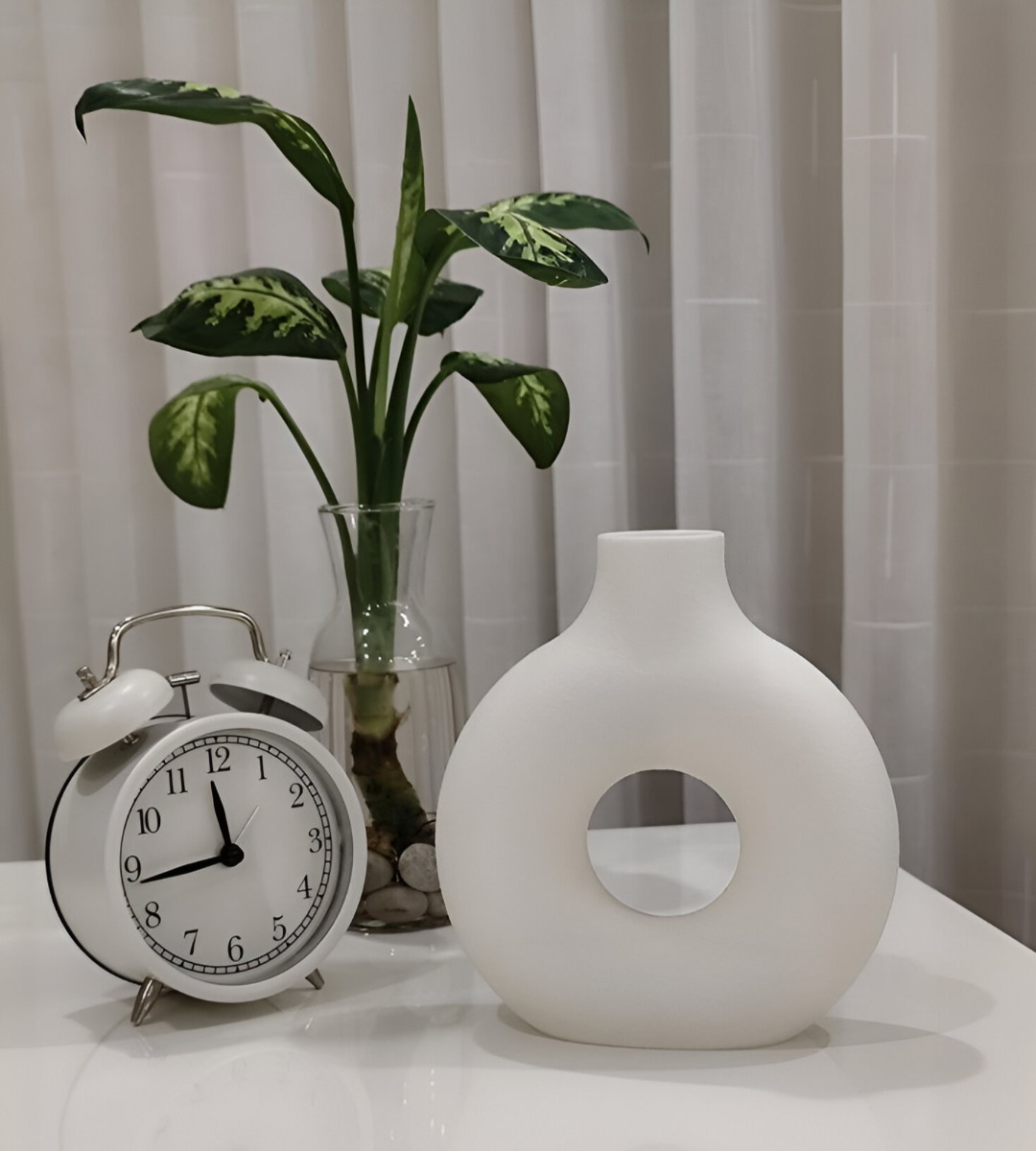 JARRÓN FLORERO CERÁMICA BLANCA DECORACIÓN MODERNA 15,5CM JHN - 10
