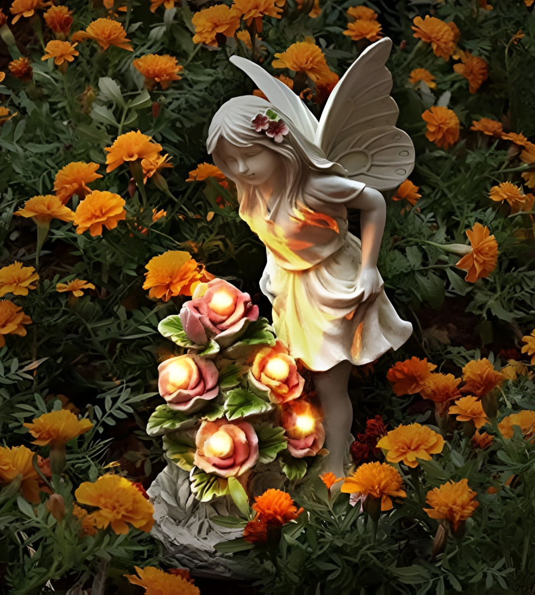 ESTATUA FIGURA ÁNGEL JARDÍN ESCULTURA DECORACIÓN LED JHN - 4